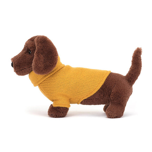 Yellow Sweater Sausage Dog Plush - H 14 cm